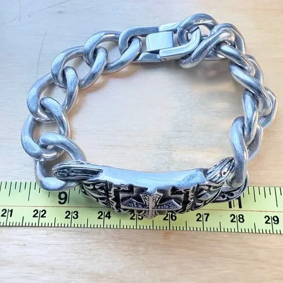 Unisex Gothic Knights Templar Biker Bracelet Cross Curb Rider Stainless Steel 8" - Picture 8 of 9